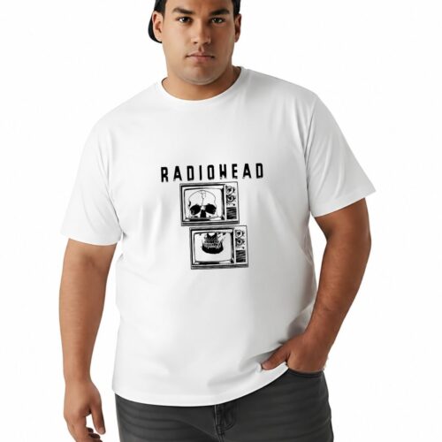 Men's Plus Size Cotton Radiohead Graphic Printed T-Shirt | Vintage Skull TV Design Round Neck Casual Tee - Image 15