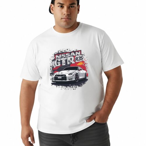Men's Plus Size Nissan GT-R R35 Graphic Printed T-Shirt | 100% Cotton Round Neck Oversized Casual Tee | White | XXL-7XL - Image 7