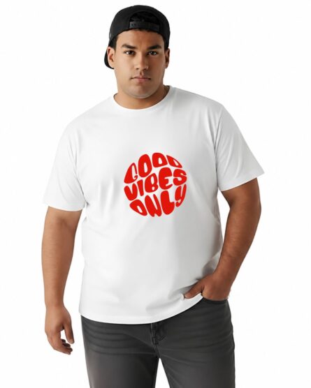 Good Vibes Only Printed Cotton Plus Size T-Shirt | Men's Oversized Tee | 2XL-7XL