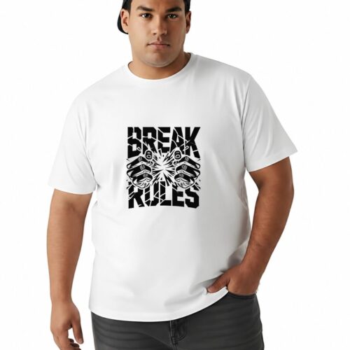 Break Rules Printed Cotton Plus Size T-Shirt | Men's Oversized Graphic Tee - Image 13
