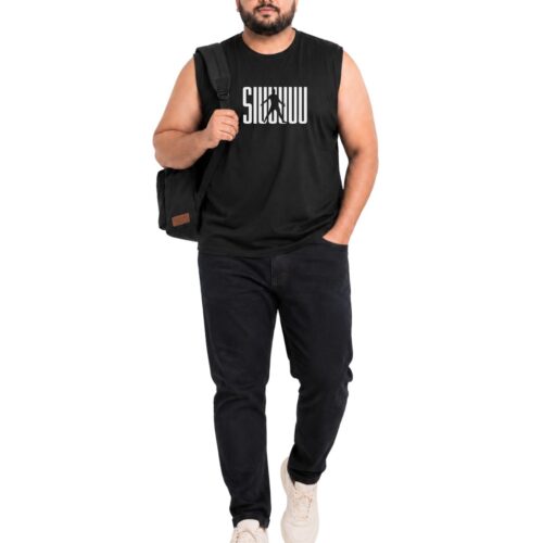 Men's Plus Size SIUUUU Printed Cotton Sleeveless Sando (2XL-7XL) | Football Fan Graphic Gym Vest | Black Tank Top - Image 3