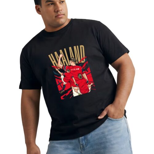 Haaland Inspired Football Graphic Printed Plus Size Cotton T-Shirt for Men - Image 1