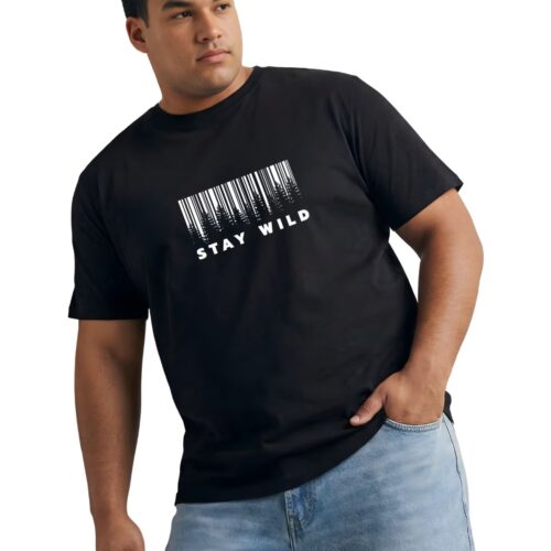 Men's Plus Size Cotton Stay Wild Printed T-Shirt | Forest Graphic Round Neck Casual Tee - Image 3