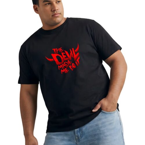 Men's Plus Size Cotton Printed T-Shirt 2XL-7XL | The Devil Made Me Do It Graphic Round Neck Casual Tee - Image 3