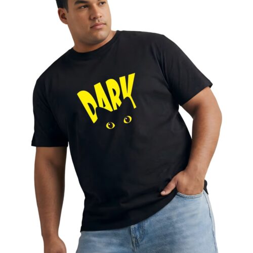 Men's Plus Size Black Cotton Printed T-Shirt – "DARK" Graphic  Round Neck Casual Tee - Image 3