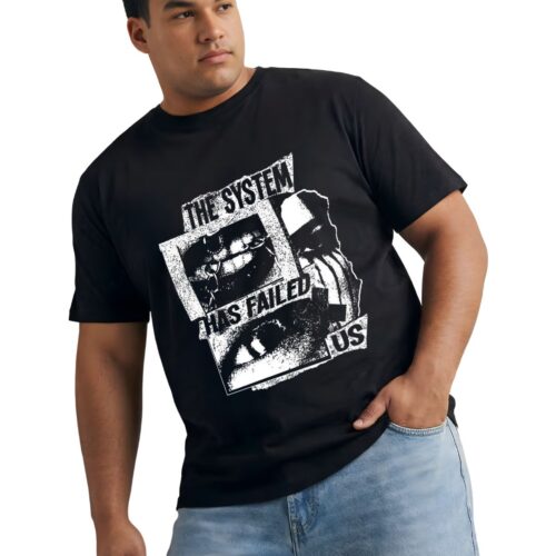 Men's Plus Size Black Graphic Printed T-Shirt | "The System Has Failed Us" Print - Image 3