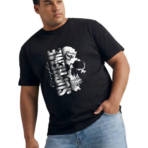 Men's Plus Size Skull Graphic Printed T-Shirt | Cotton Round Neck Oversized Casual Tee - Image 3