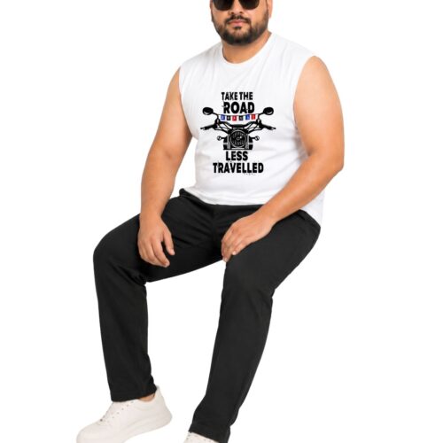 Men's Plus Size Printed Cotton Sleeveless Sando | Take the Road Less Travelled Graphic | Round Neck Gym & Casual Vest | XXL-7XL - Image 3