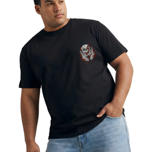 Men's Plus Size Skull Graphic Cotton T-Shirt | Front & Back Print - Image 3