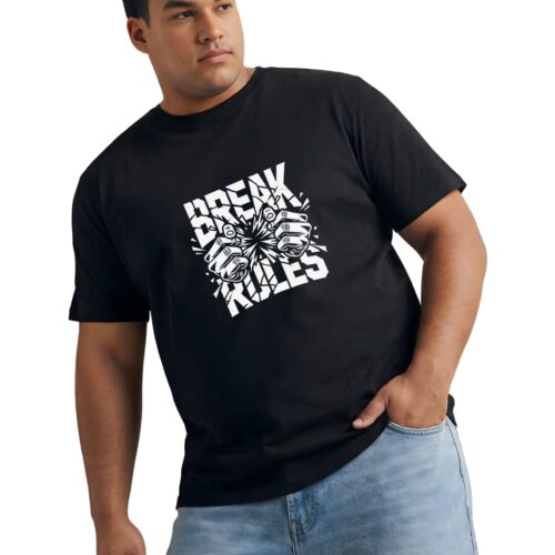 Break Rules Printed Cotton Plus Size T-Shirt | Men's Oversized Graphic Tee - Image 3