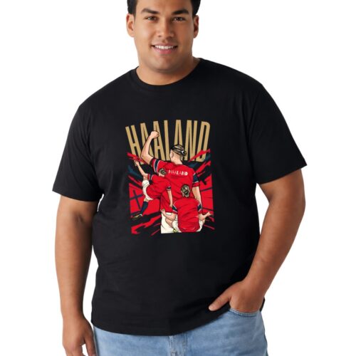 Haaland Inspired Football Graphic Printed Plus Size Cotton T-Shirt for Men - Image 4