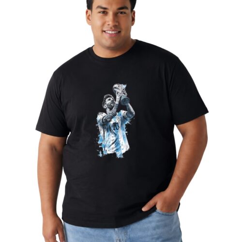 Men's Plus Size Messi World Cup Champion Printed Cotton T-Shirt | Round Neck Graphic Tee - Image 11