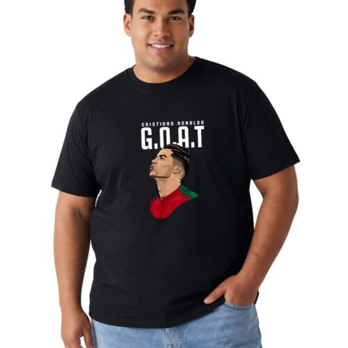 Cristiano Ronaldo GOAT Printed Plus Size Cotton T-Shirt for Men | Premium Round Neck Half Sleeve Tee | 2XL-7XL | Black & White - Image 4
