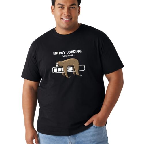 Men's Plus Size Cotton Printed T-Shirt | Energy Loading Sloth Graphic Casual Round Neck Tee - Image 4