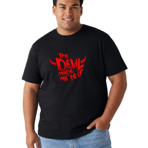 Men's Plus Size Cotton Printed T-Shirt 2XL-7XL | The Devil Made Me Do It Graphic Round Neck Casual Tee - Image 5