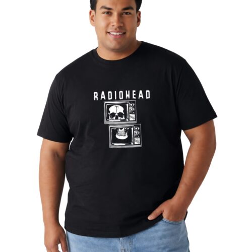 Men's Plus Size Cotton Radiohead Graphic Printed T-Shirt | Vintage Skull TV Design Round Neck Casual Tee - Image 5