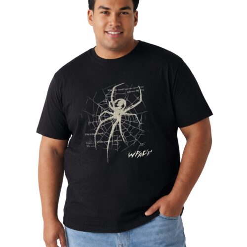 Men's Plus Size Black Cotton Graphic Printed T-Shirt | Spider Web Tee | Round Neck Casual Wear - Image 1