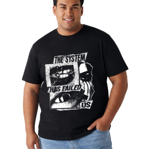 Men's Plus Size Black Graphic Printed T-Shirt | "The System Has Failed Us" Print - Image 5