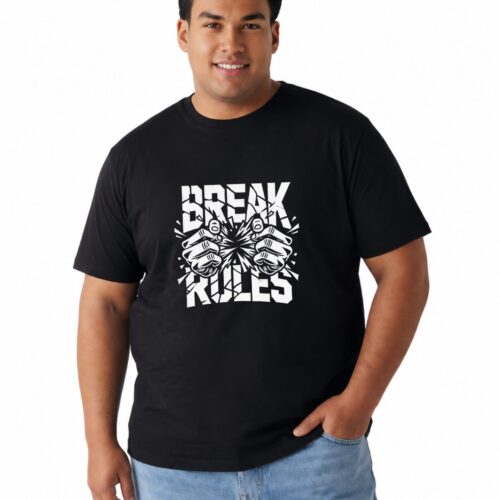 Break Rules Printed Cotton Plus Size T-Shirt | Men's Oversized Graphic Tee - Image 4