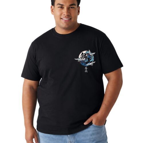 Men's Japanese Wave Graphic Printed Plus Size Cotton T-Shirt - Image 4