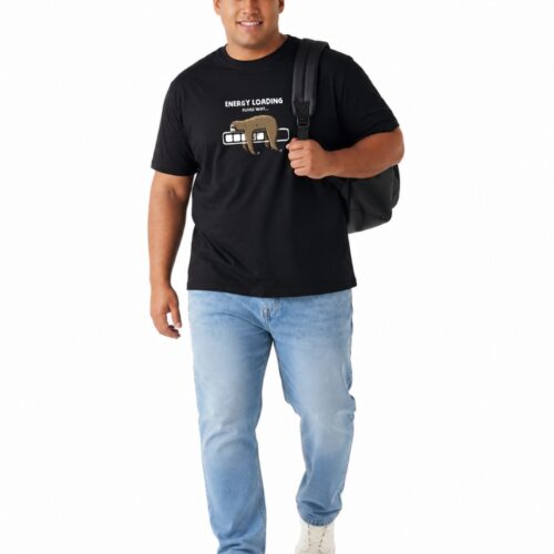 Men's Plus Size Cotton Printed T-Shirt | Energy Loading Sloth Graphic Casual Round Neck Tee - Image 5