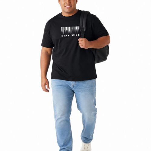 Men's Plus Size Cotton Stay Wild Printed T-Shirt | Forest Graphic Round Neck Casual Tee - Image 5