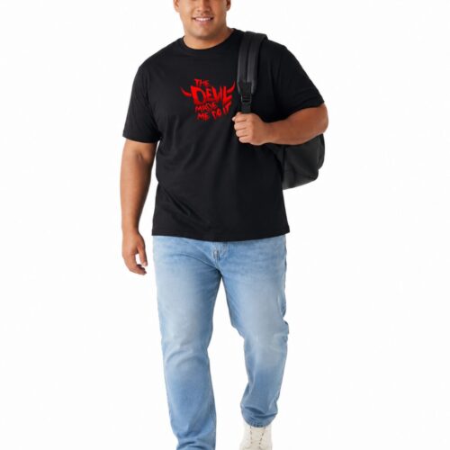 Men's Plus Size Cotton Printed T-Shirt 2XL-7XL | The Devil Made Me Do It Graphic Round Neck Casual Tee - Image 6