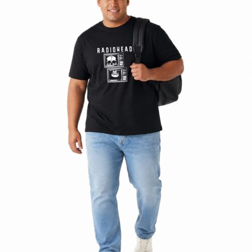 Men's Plus Size Cotton Radiohead Graphic Printed T-Shirt | Vintage Skull TV Design Round Neck Casual Tee - Image 6