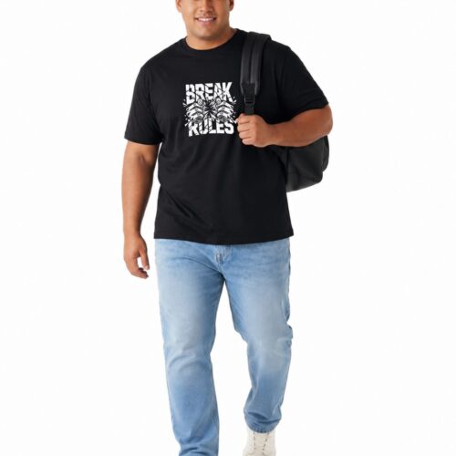 Break Rules Printed Cotton Plus Size T-Shirt | Men's Oversized Graphic Tee - Image 5