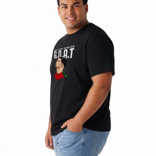 Cristiano Ronaldo GOAT Printed Plus Size Cotton T-Shirt for Men | Premium Round Neck Half Sleeve Tee | 2XL-7XL | Black & White - Image 6