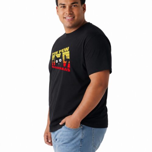 Funny Pew Pew Cat Graphic Plus Size Cotton T-Shirt for Men - Image 6