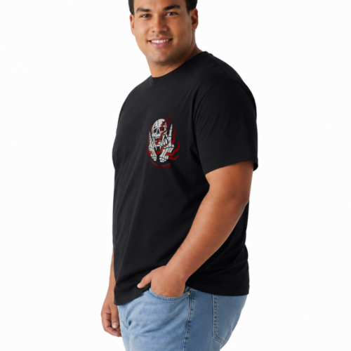 Men's Plus Size Skull Graphic Cotton T-Shirt | Front & Back Print - Image 6