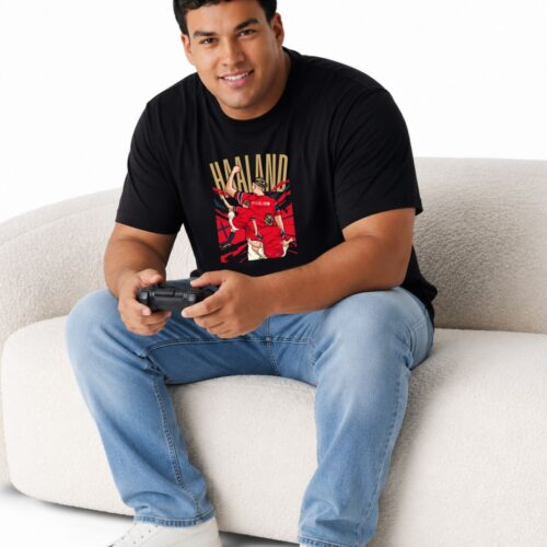 Haaland Inspired Football Graphic Printed Plus Size Cotton T-Shirt for Men - Image 6