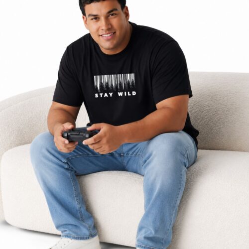 Men's Plus Size Cotton Stay Wild Printed T-Shirt | Forest Graphic Round Neck Casual Tee - Image 7