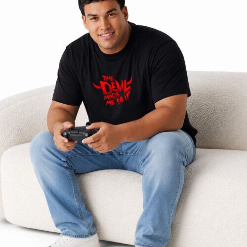 Men's Plus Size Cotton Printed T-Shirt 2XL-7XL | The Devil Made Me Do It Graphic Round Neck Casual Tee - Image 9