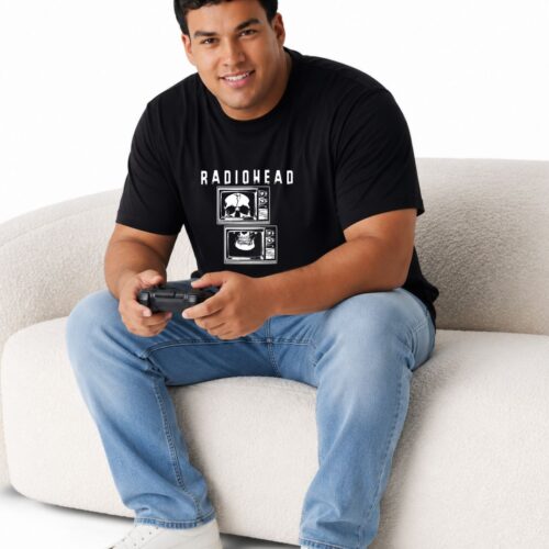 Men's Plus Size Cotton Radiohead Graphic Printed T-Shirt | Vintage Skull TV Design Round Neck Casual Tee - Image 1
