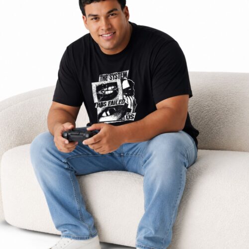 Men's Plus Size Black Graphic Printed T-Shirt | "The System Has Failed Us" Print - Image 1