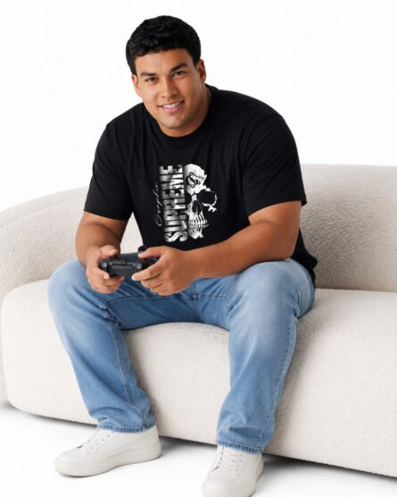 Men's Plus Size Skull Graphic Printed T-Shirt | 100% Cotton Round Neck Oversized Casual Tee | Black | XXL-7XL