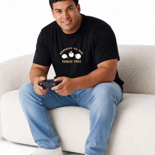 Plus Size Cotton Graphic Printed T-Shirt for Men 2XL–7XL | "Mentally Ill But Totally Chill" Oversized Round Neck Casual Tee | Soft Breathable Cotton - Image 8