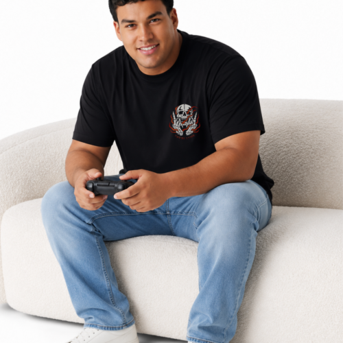 Men's Plus Size Skull Graphic Cotton T-Shirt | Front & Back Print - Image 7