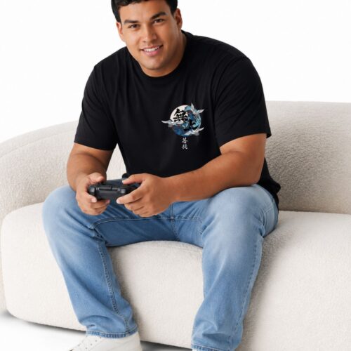 Men's Japanese Wave Graphic Printed Plus Size Cotton T-Shirt - Image 7