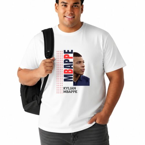 Kylian Mbappe Inspired Graphic Printed Plus Size Cotton T-Shirt for Men | Round Neck Casual Oversized Tee - Image 1