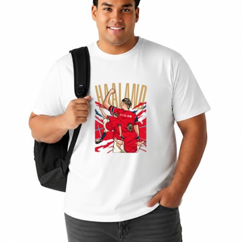Haaland Inspired Football Graphic Printed Plus Size Cotton T-Shirt for Men - Image 7