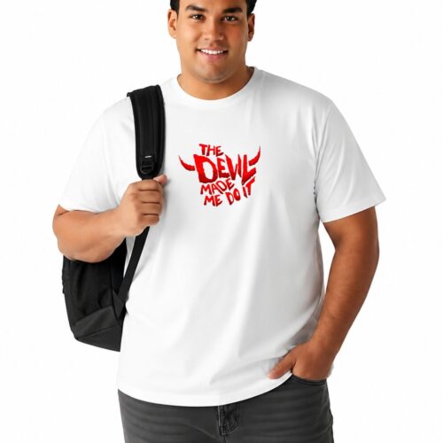 Men's Plus Size Cotton Printed T-Shirt 2XL-7XL | The Devil Made Me Do It Graphic Round Neck Casual Tee - Image 1