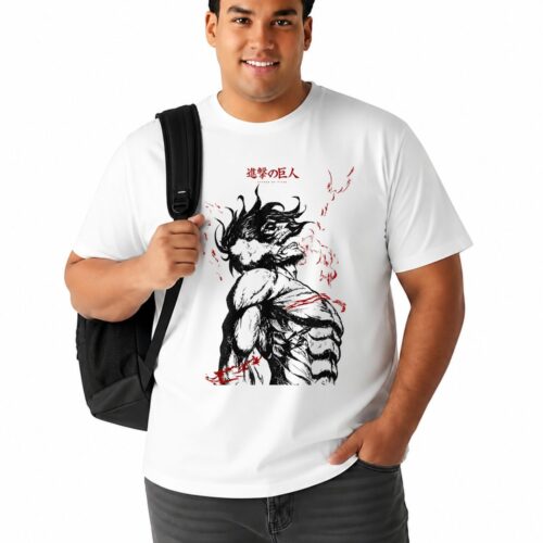 Men's Plus Size Attack on Titan Anime Graphic Cotton T-Shirt - Image 1