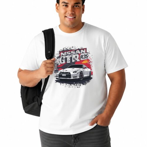 Men's Plus Size Nissan GT-R R35 Graphic Printed T-Shirt | 100% Cotton Round Neck Oversized Casual Tee | White | XXL-7XL - Image 2