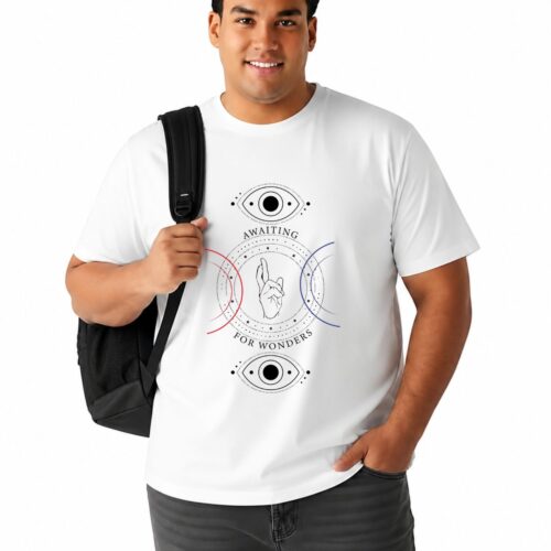 Men's Plus Size Spiritual Graphic Printed T-Shirt | Cotton Round Neck Casual Tee | Awaiting for Wonders Design - Image 2