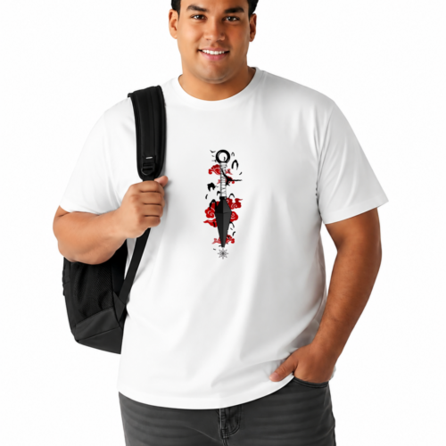 Kunai Print Oversized Cotton T-Shirt for Men | Plus Size Graphic Tee - Image 1