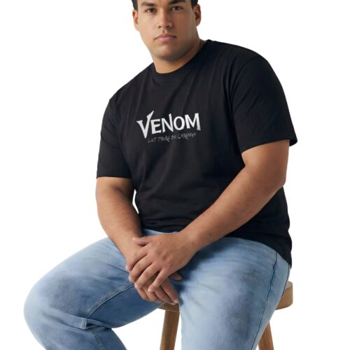 Venom Graphic Printed Plus Size Cotton T-Shirt for Men | Oversized Round Neck Casual Half Sleeve Tee | 2XL-7XL | Black - Image 2