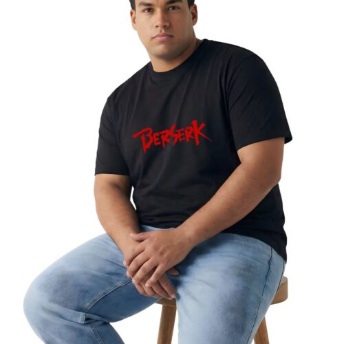Berserk Anime Graphic Printed Plus Size Cotton T-Shirt for Men | Oversized Round Neck Casual Half Sleeve Tee | 2XL-7XL | Black & White - Image 2